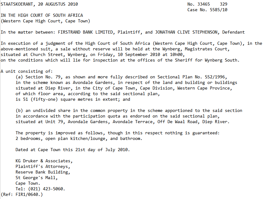 Jonathan Clive Stephenson - Government Gazette - 2010-10-20